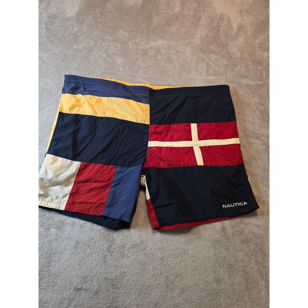 Nautica Swim Trunks Mens L Multicolor Colorblock Flag Design